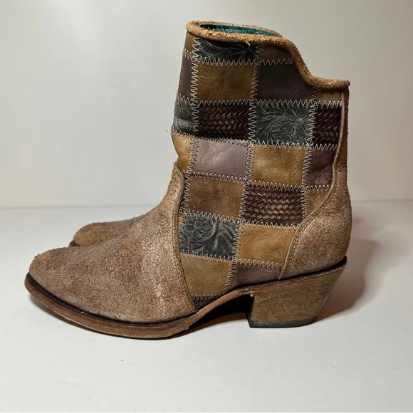 Corral Western Boots Womens Ankle Patchwork Round Toe 8 M Cognac C3116 - Picture 4 of 10